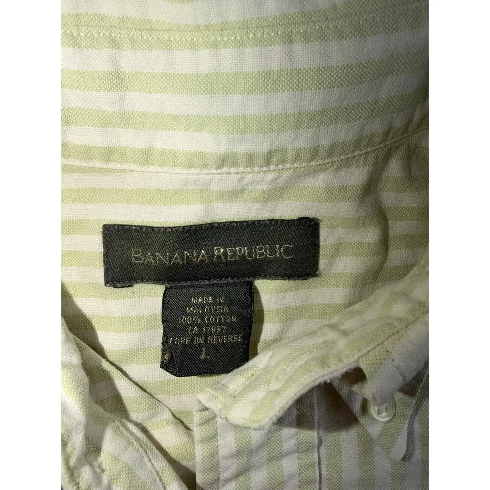 Banana Republic Men's 90s Green Striped Oxford Button Down - Size L